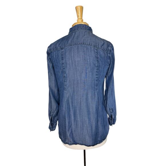 J.JILL DENIM Soft Lyocell Chambray Button Up Shirt Size XS Petite Blue Collared - Picture 3 of 11